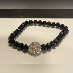 Black Stretchy Bead And Rhinestone Ball Bracelet #270